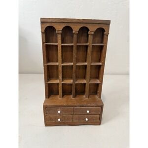 VTG Wooden 8" Miniature Cabinet Display Shelf Curio Case 16 Sp 2 Drawers Enesco